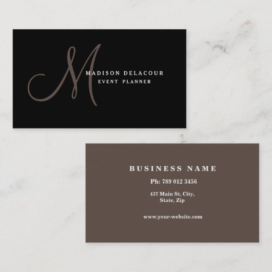 Professioneel, modern monogram zwart-wit visitekaartje (Voorkant / Achterkant)
