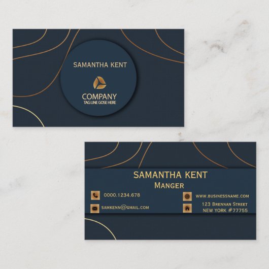Professioneel Modern Navy & Goud Visitekaartje (Voorkant / Achterkant)