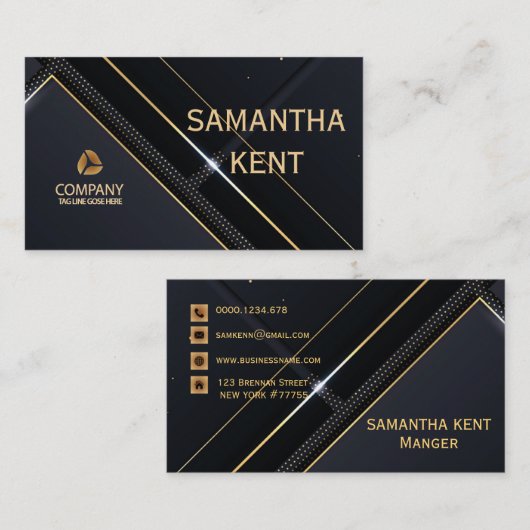 Professioneel Modern Navy & Goud Visitekaartje (Voorkant / Achterkant)