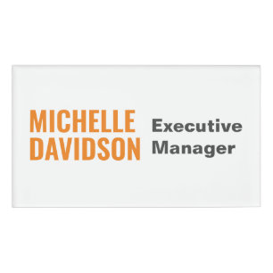 Professioneel modern Oranje, wit, minimalistisch v Naambadge