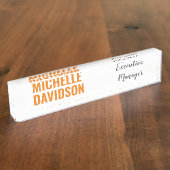 Professioneel modern Oranje, wit, minimalistisch v Naambordje (Zijkant)