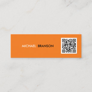 Professioneel modern ORANJE Zwart Minimaal QR CODE Mini Visitekaartje