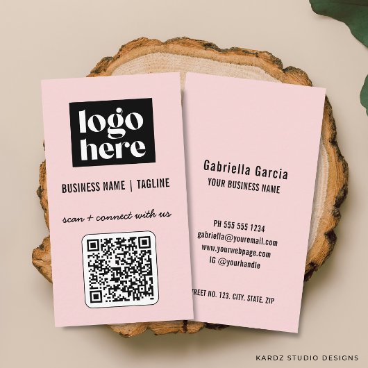 Professioneel Modern Roze QR Code Logo Visitekaartje