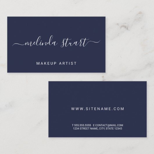 Professioneel modern Script Navy Blue Visitekaartje (Voorkant / Achterkant)