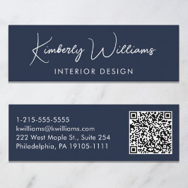 Professioneel, modern script QR-code blauw Mini Visitekaartje