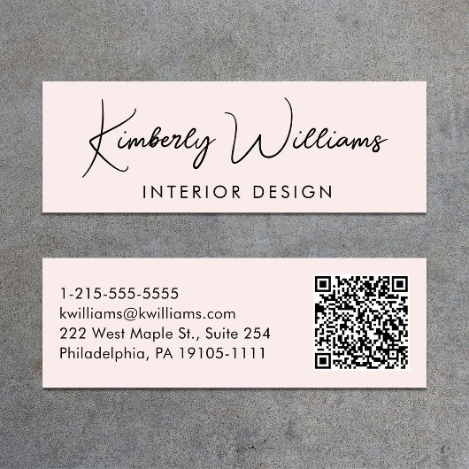 Professioneel Modern Script QR Code Roze Mini Visitekaartje