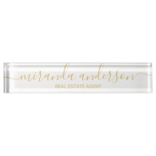 Professioneel, modern script, wit en goud naambordje