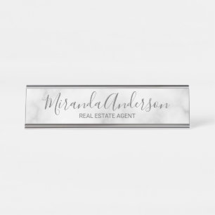 Professioneel modern script — witte marmer bureau naambordje