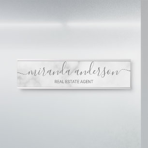Professioneel modern script — witte marmer deurbordje