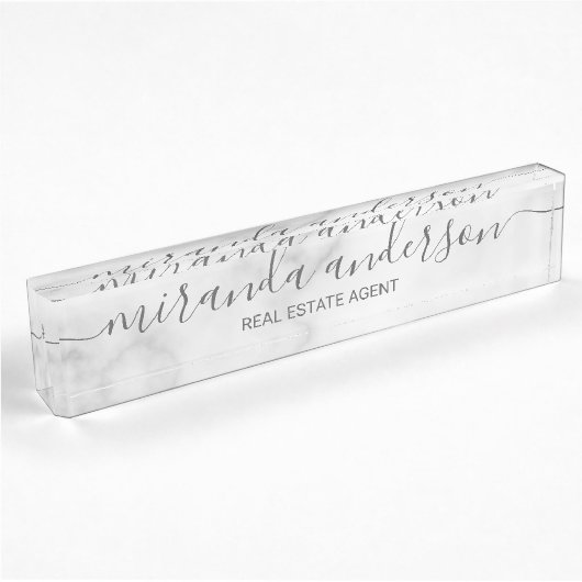 Professioneel modern script — witte marmer naambordje