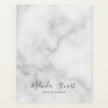 Professioneel modern script — witte marmer planner<br><div class="desc">De professionele Moderne Planner die naam in grijze moderne manuscriptstijl met douanetekst in grijze moderne sans serif doopvontstijl op witte marmer achtergrond kenmerkt.</div>