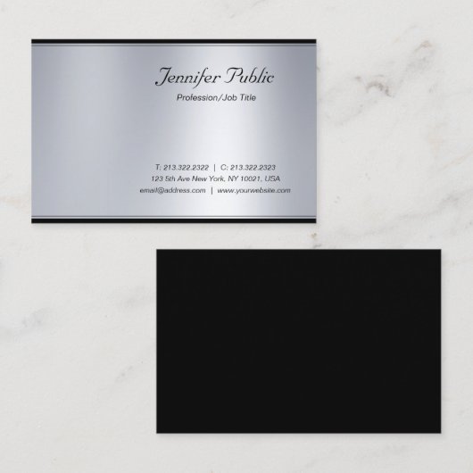 Professioneel Modern Script Zilver Elegante Luxe Visitekaartje (Voorkant / Achterkant)