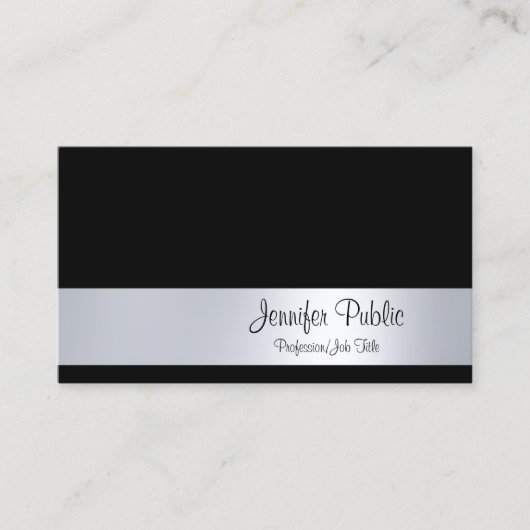 Professioneel Modern Script Zilveren Look Glamour Visitekaartje (Voorkant)