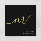 Professioneel Modern Script Zwart Goud Monogram Vierkante Visitekaartje (Voorkant)