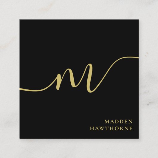 Professioneel Modern Script Zwart Goud Monogram Vierkante Visitekaartje (Voorkant)