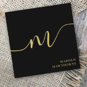 Professioneel Modern Script Zwart Goud Monogram Vierkante Visitekaartje