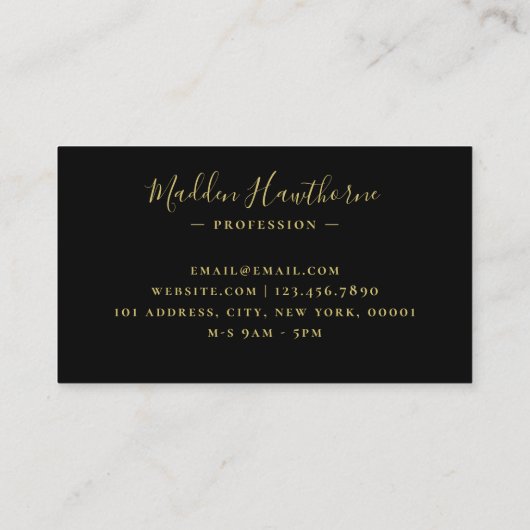 Professioneel Modern Script Zwart Goud Monogram Visitekaartje (Achterkant)