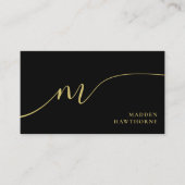 Professioneel Modern Script Zwart Goud Monogram Visitekaartje (Voorkant)
