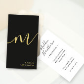 Professioneel Modern Script Zwart Goud Monogram Visitekaartje