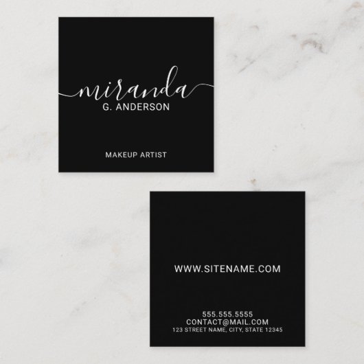 Professioneel, modern script zwart vierkante visitekaartje (Voorkant / Achterkant)