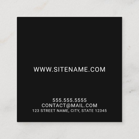 Professioneel, modern script zwart vierkante visitekaartje (Achterkant)