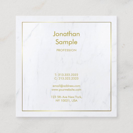 Professioneel Modern Wit Marmer Goud Script Luxe Vierkante Visitekaartje (Achterkant)