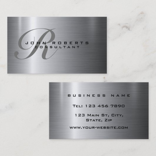 Professioneel, modern, zilver metaal visitekaartje (Voorkant / Achterkant)