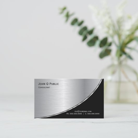 Professioneel, modern, zilver zwart visitekaartje (Staand voorkant)