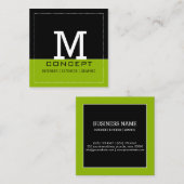 Professioneel modern zwart Apple Green Monogram Vierkante Visitekaartje (Voorkant / Achterkant)
