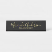 Professioneel, modern, zwart en goud bureau naambordje (Voorkant)