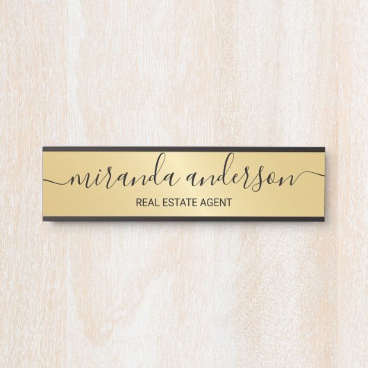 Professioneel, modern, zwart en goud deurbordje (Voorkant)