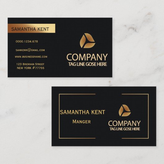 Professioneel, modern zwart en goud visitekaartje (Voorkant / Achterkant)