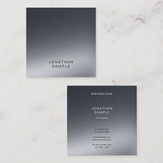 Professioneel, modern zwart en wit elegant vierkante visitekaartje (Voorkant / Achterkant)