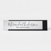 Professioneel, modern, zwart en zilver bureau naambordje (Voorkant)
