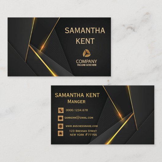 Professioneel Modern Zwart & Goud Visitekaartje (Voorkant / Achterkant)
