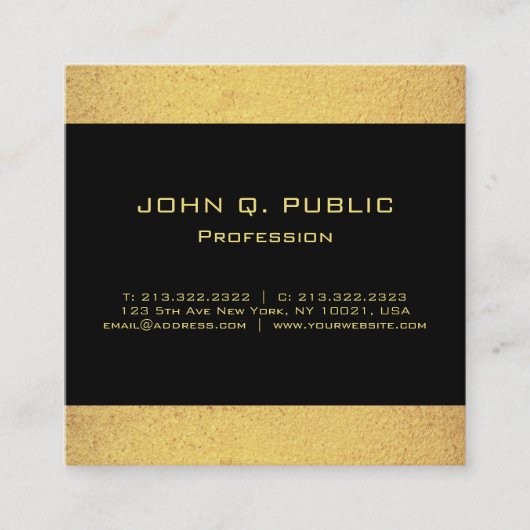 Professioneel, modern, zwart goudplein vierkante visitekaartje (Voorkant)