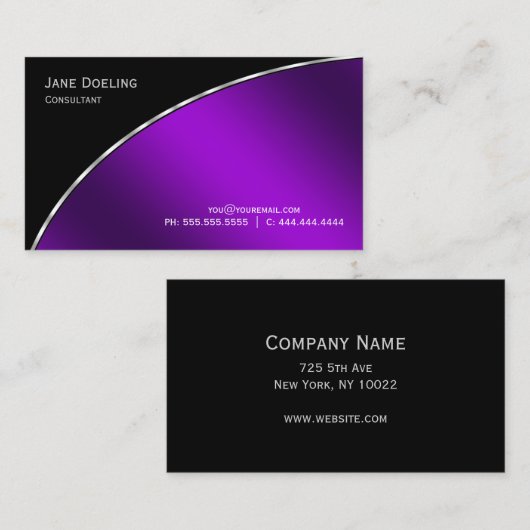 Professioneel, modern, zwart, helder Paars Visitekaartje (Voorkant / Achterkant)