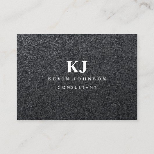 Professioneel modern zwart lederen monogram visitekaartje (Voorkant)