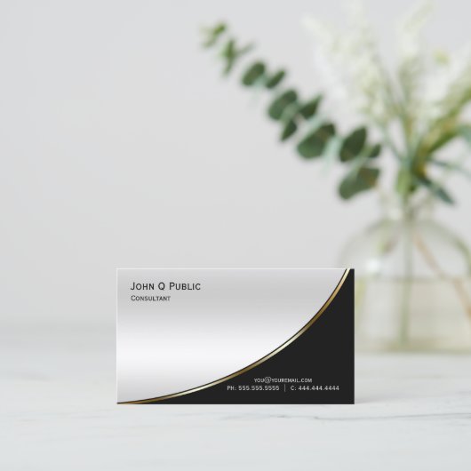 Professioneel, modern zwart licht, zilver visitekaartje (Staand voorkant)