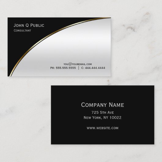 Professioneel, modern zwart licht, zilver visitekaartje (Voorkant / Achterkant)