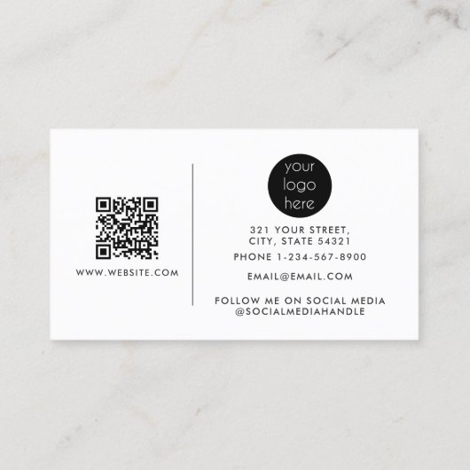 Professioneel Modern Zwart Minimalistisch QR Code  Visitekaartje (Achterkant)