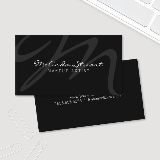 Professioneel modern zwart monogram visitekaartje