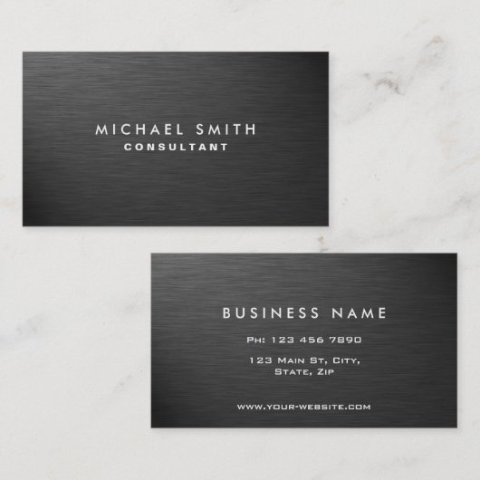 Professioneel, modern, zwart plaatstaal visitekaartje (Voorkant / Achterkant)