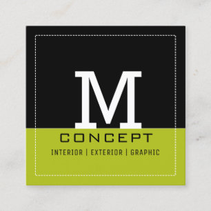 Professioneel modern zwart zuur groen monogram vierkante visitekaartje