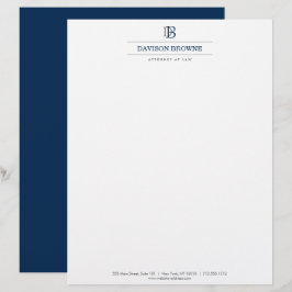 Professioneel Monogram Blauw op Wit Briefhoofd