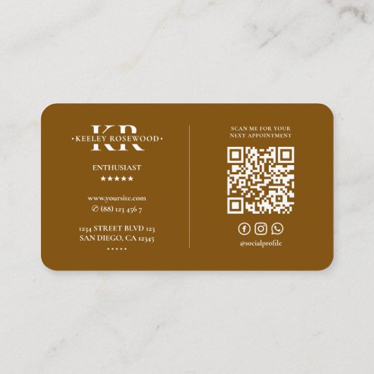 Professioneel Monogram Chocolade Bruin Modern Visitekaartje (Achterkant)