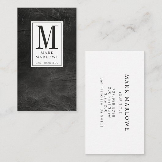 Professioneel Monogram Distressed Black Leather Visitekaartje (Voorkant / Achterkant)