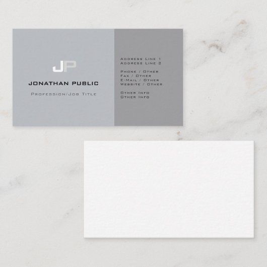 Professioneel Monogram Duidelijk Elegant Grijs Mod Visitekaartje (Voorkant / Achterkant)