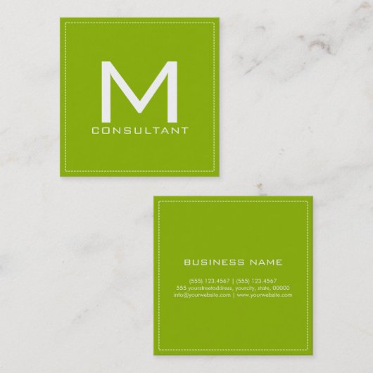 Professioneel monogram Elegant Modern Apple Green Vierkante Visitekaartje (Voorkant / Achterkant)