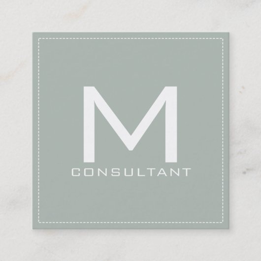 Professioneel monogram Elegant Modern Ash Gray Vierkante Visitekaartje (Voorkant)